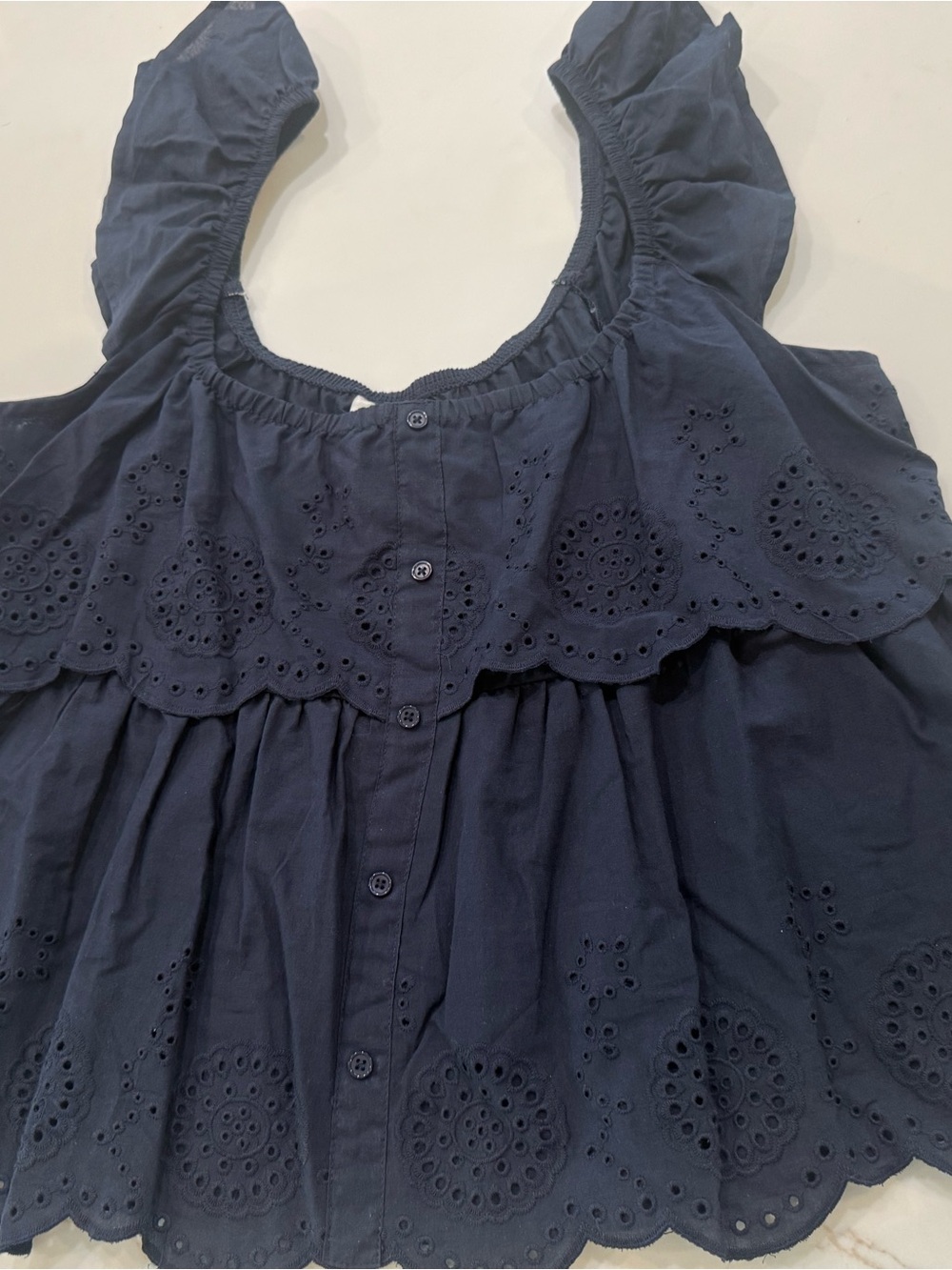 Women’s Navy Eyelet Ruffle Crop Top - Picture 4 of 4